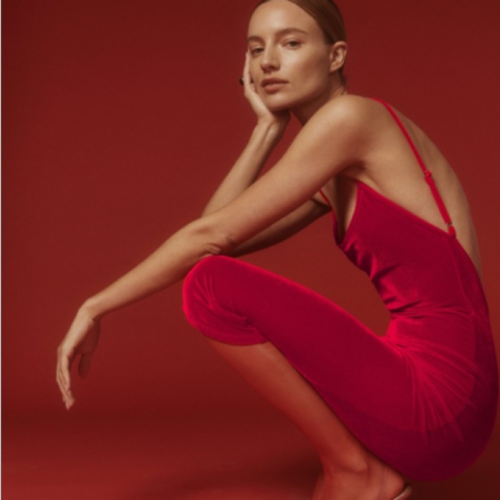 Red velvet midi dress